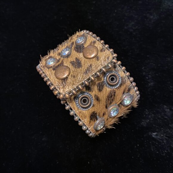 ANIMAL PRINT Leather Crystal Strap Bracelet Adjustable 9" - Picture 5 of 6